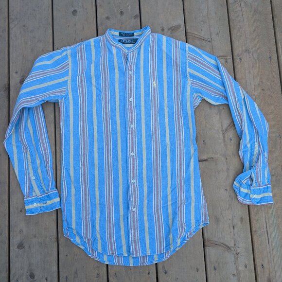 Polo by Ralph Lauren Button-Up Shirt Men's L Blue Striped Collared Casual Cotton - Picture 1 of 8